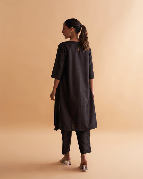 Black Silk Cotton Tunic & Pants Set