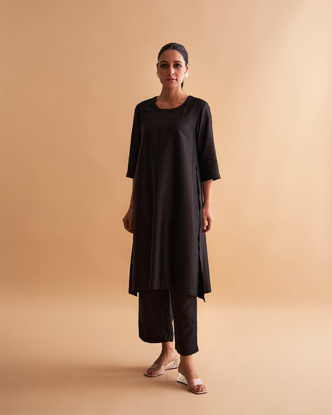 Black Silk Cotton Tunic & Pants Set