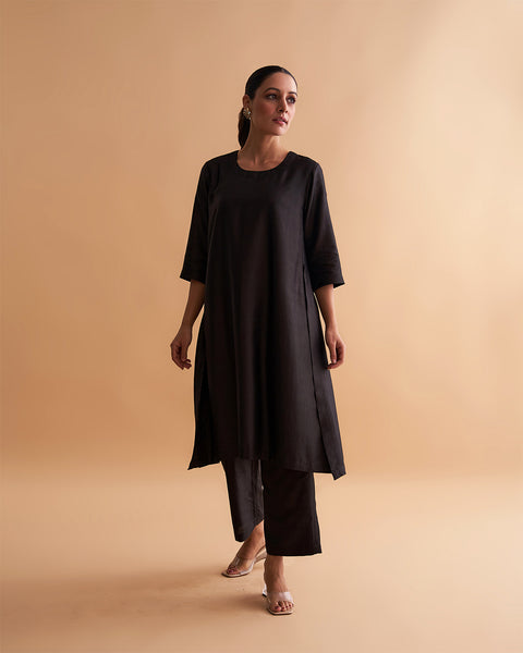 Black Silk Cotton Tunic & Pants Set