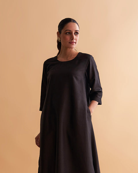 Black Silk Cotton Tunic & Pants Set