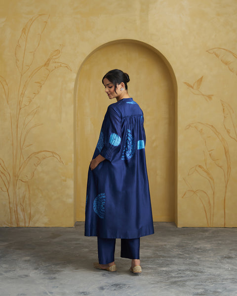 The Lapis Blue Shibori Silk Chanderi Kurta Set