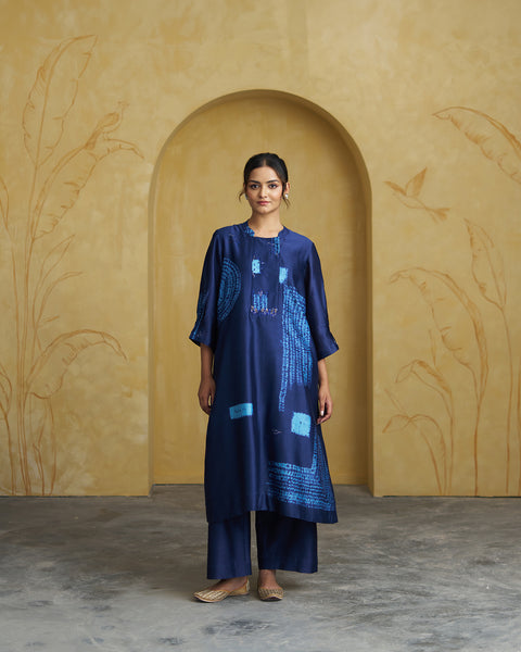 The Lapis Blue Shibori Silk Chanderi Kurta Set