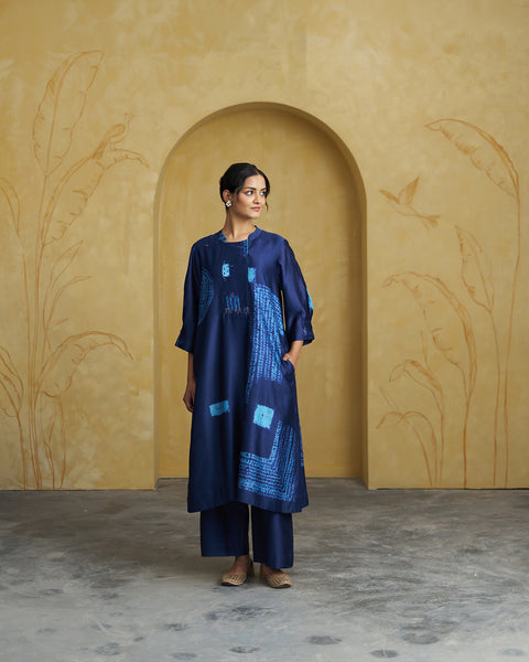 The Lapis Blue Shibori Silk Chanderi Kurta Set