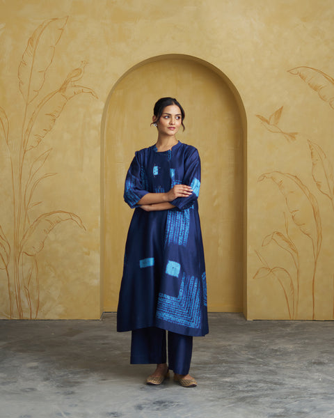 The Lapis Blue Shibori Silk Chanderi Kurta Set