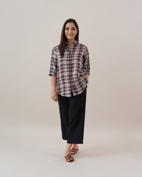 Black & Brown Check Pure Linen Shirt