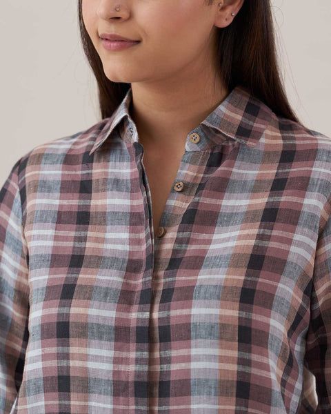 Black & Brown Check Pure Linen Shirt