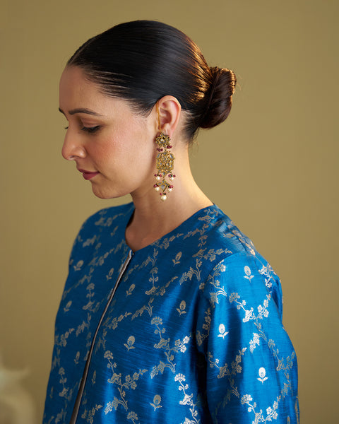 The Feroza Blue Banarasi Katan Set