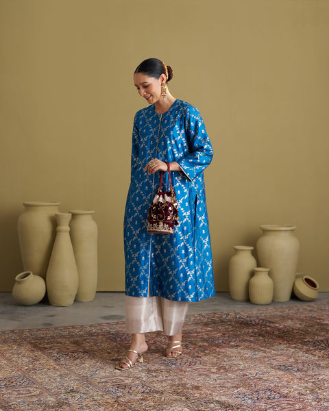 The Feroza Blue Banarasi Katan Set