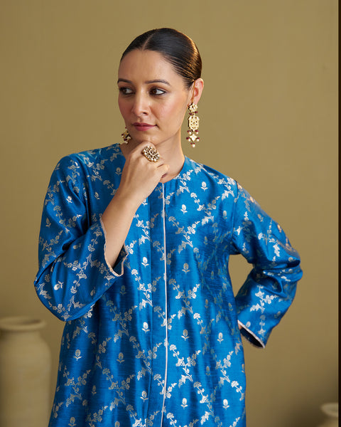 The Feroza Blue Banarasi Katan Set
