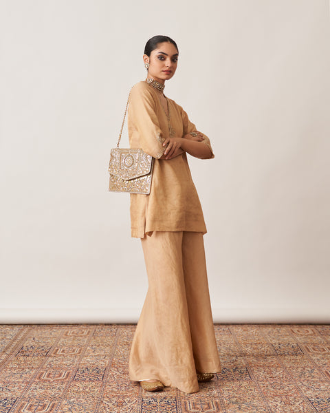 The Gold Silk Tissue Chanderi Gharara Set with Pittha Handwork