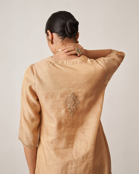The Gold Silk Tissue Chanderi Gharara Set with Pittha Handwork