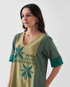 Leaf Green Handwoven Cotton Set with Applique & Handwork