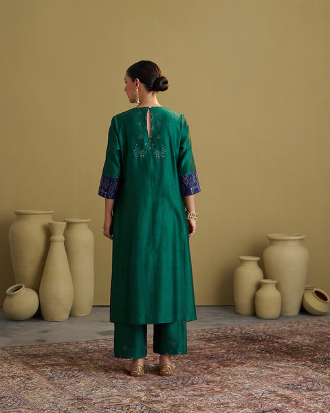 The Green Morni Silk Chanderi & Muga Silk Set with Handwork