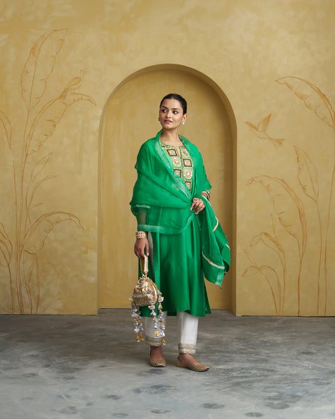 The Kairi Green Ombre Silk Chanderi Set