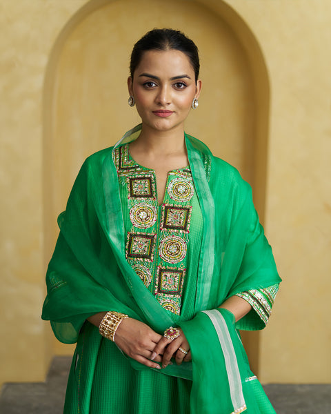 The Kairi Green Ombre Silk Chanderi Set