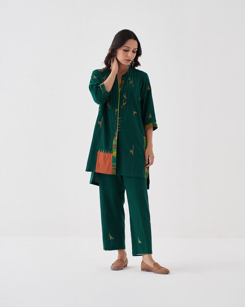 Panna Green Handwoven Cotton Co-ord Set with Handwork