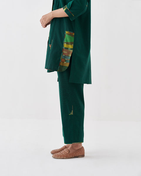 Panna Green Handwoven Cotton Co-ord Set with Handwork