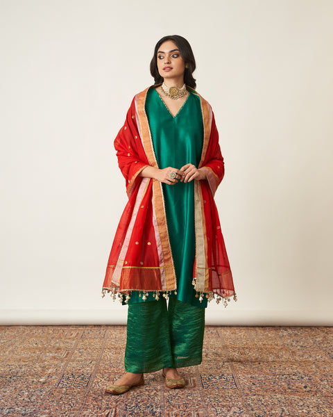 The Sindoori Sikka Booti Silk Chanderi Dupatta