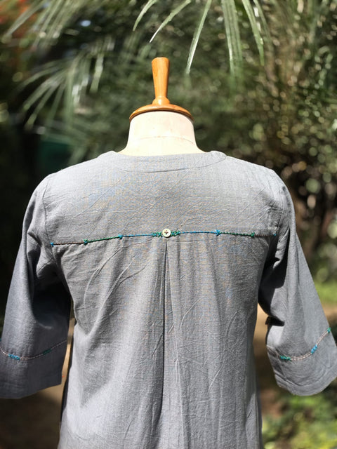 Grey Handwoven Cotton Kurta Set