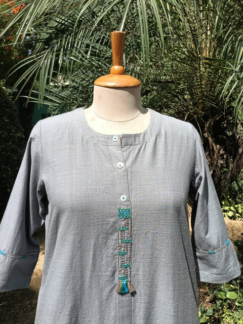 Grey Handwoven Cotton Kurta Set