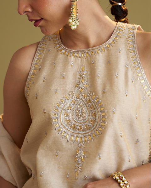 The Gold Silk Tissue Top with Handwork