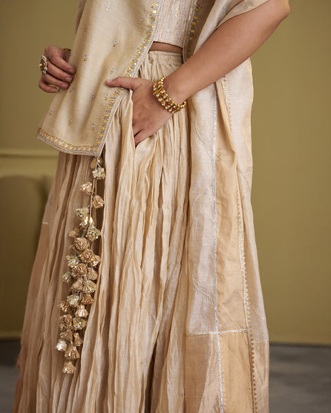 The Gold Silk Tissue Crushed Chanderi Lehenga