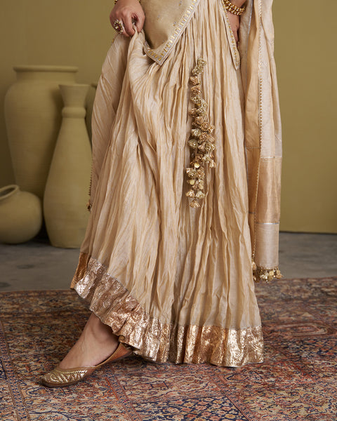 The Gold Silk Tissue Crushed Chanderi Lehenga