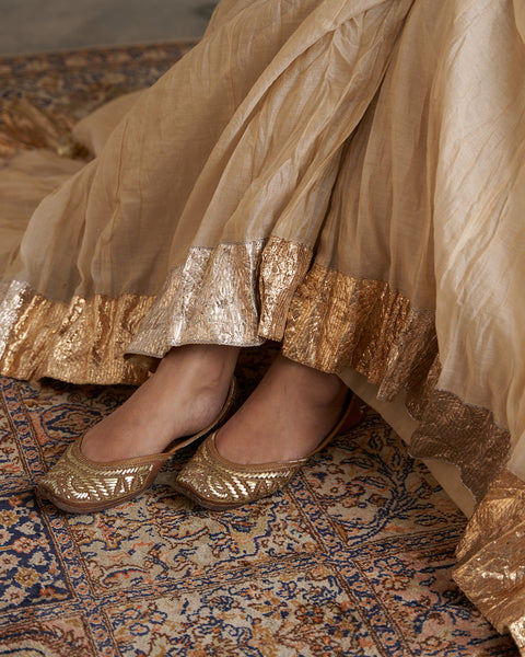 The Gold Silk Tissue Crushed Chanderi Lehenga