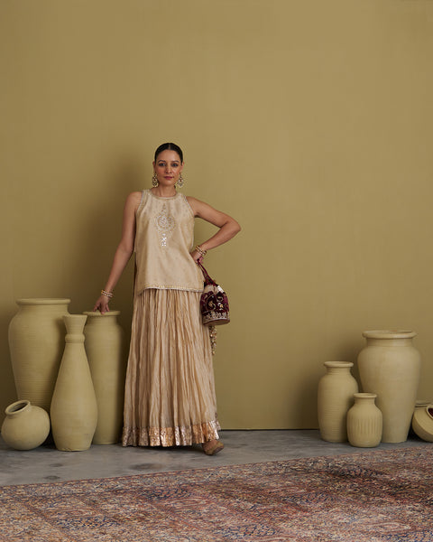 The Gold Silk Tissue Top with Handwork