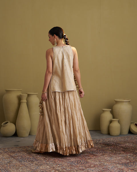 The Gold Silk Tissue Crushed Chanderi Lehenga