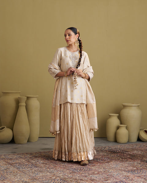 Gold Silk Tissue Dupatta with Gota Jaal