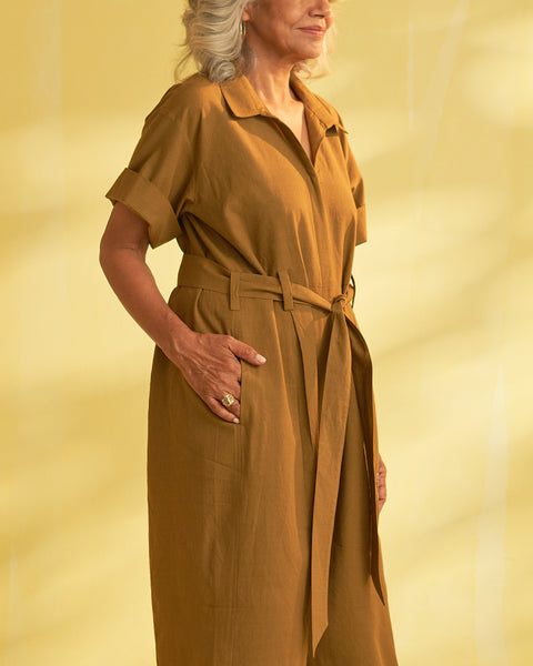 Khakhi Handwoven Cotton Jumpsuit