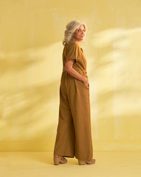 Khakhi Handwoven Cotton Jumpsuit