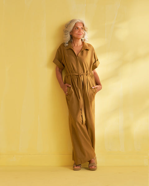 Khakhi Handwoven Cotton Jumpsuit