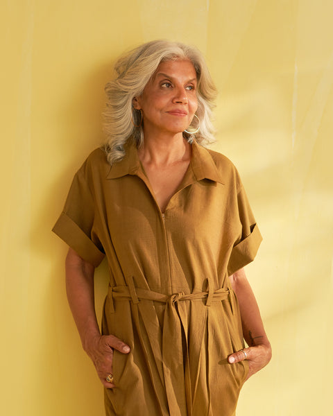 Khakhi Handwoven Cotton Jumpsuit