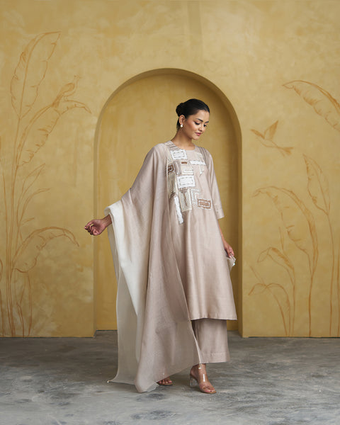 The Pearl Beige Silk Chanderi Set
