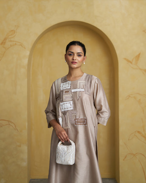 The Pearl Beige Silk Chanderi Set