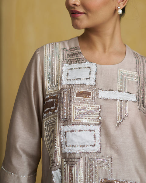 The Pearl Beige Silk Chanderi Set