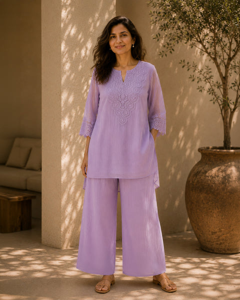 Lavender Mul Chanderi & Lace Set