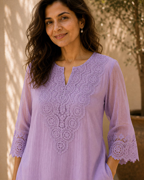 Lavender Mul Chanderi & Lace Set