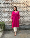 Rani Pink Handwoven Cotton Kurta with Khadi Handblock Print