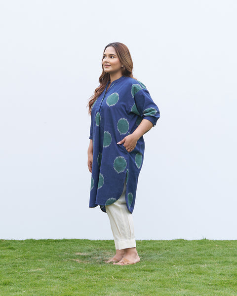 The Dot Ikat Anti-Fit Kurta - Navy