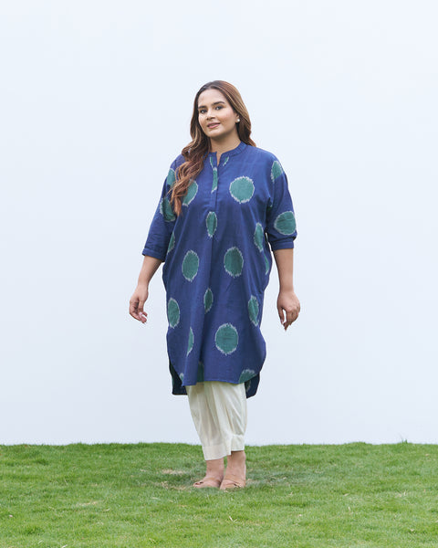 The Dot Ikat Anti-Fit Kurta - Navy