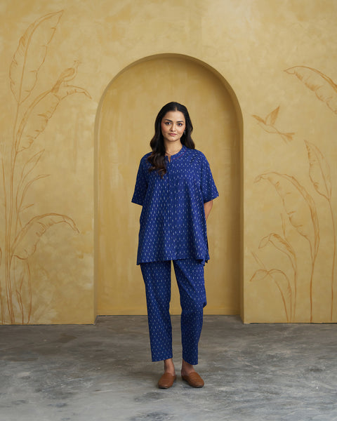 Navy Blue Handwoven Ikat Co-ord Set