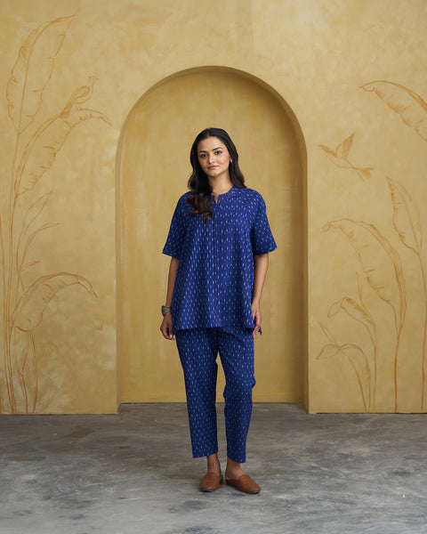 Navy Blue Handwoven Ikat Co-ord Set