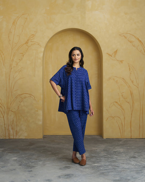 Navy Blue Handwoven Ikat Co-ord Set