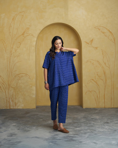 Navy Blue Handwoven Ikat Co-ord Set