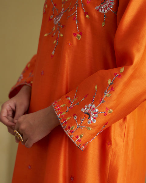 The Narangi Silk Chanderi Set with Handwork
