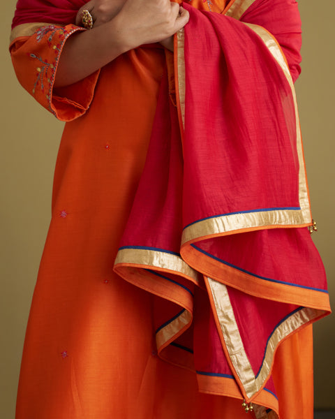 The Narangi Silk Chanderi Set with Handwork