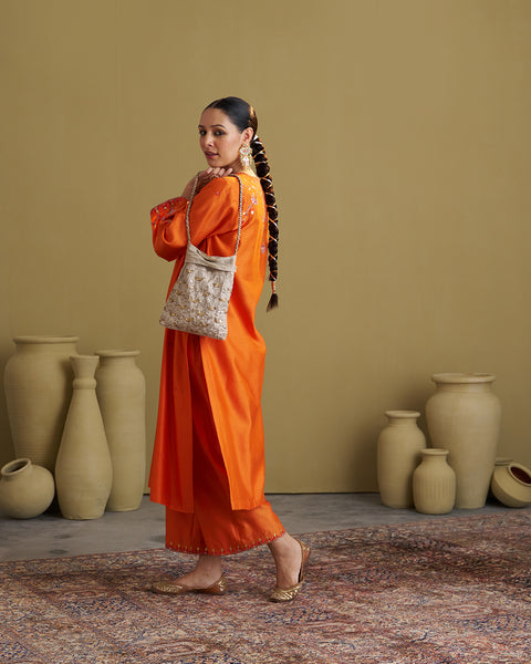 The Narangi Silk Chanderi Set with Handwork